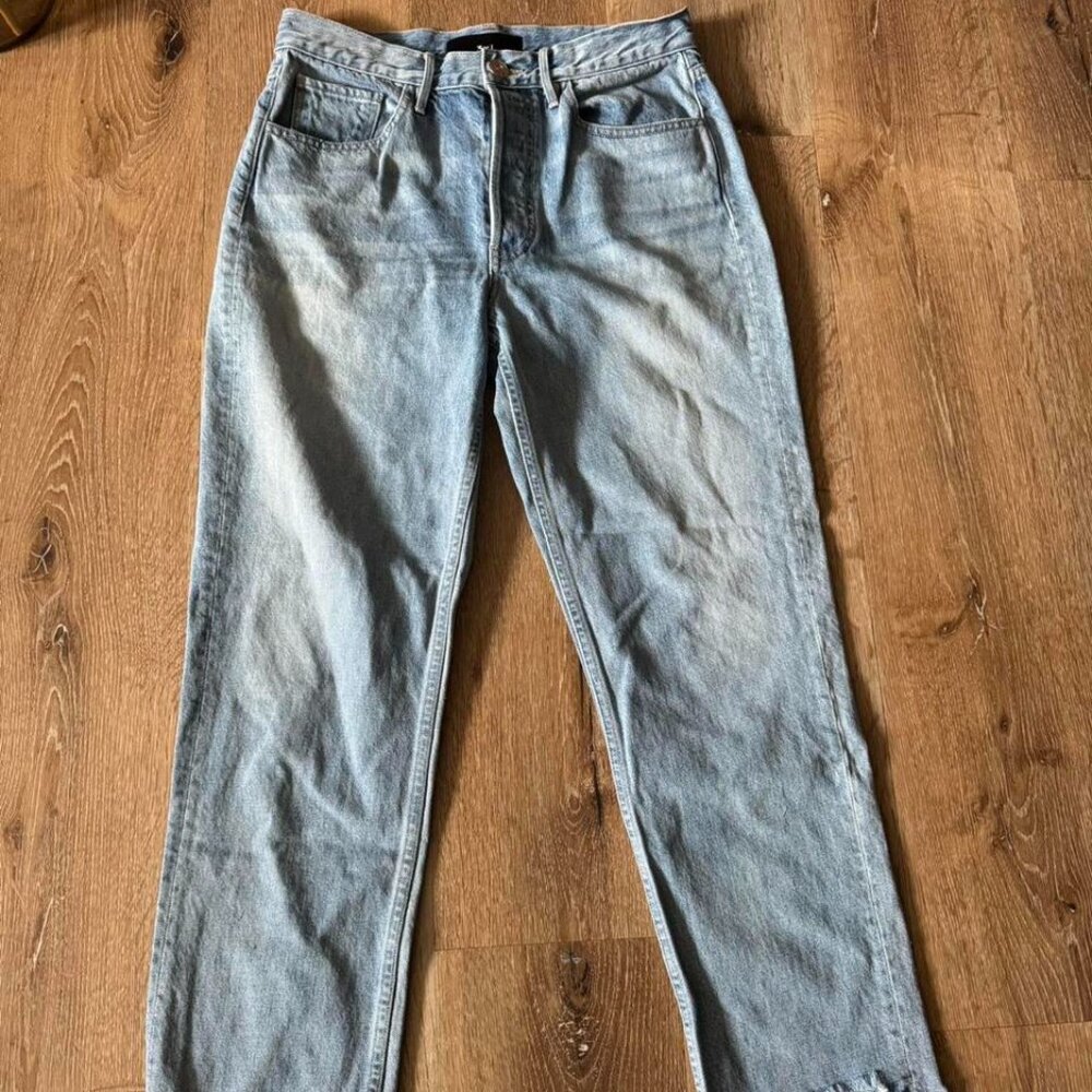3x1 NYC High-waisted, straight-leg blue denim jeans with frayed‎ hem Size 27